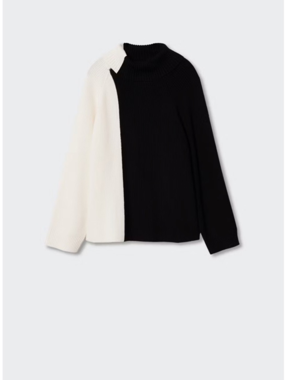 Mango Two-Tone Ribbed Turtleneck Sweater - Black & White
